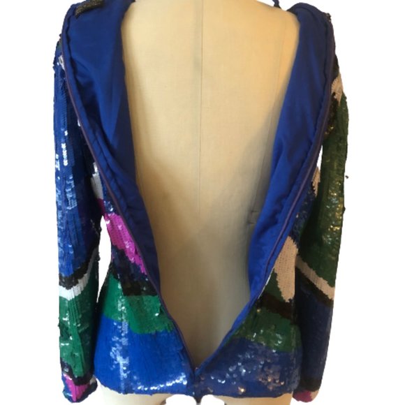 RARE Vintage Modern Abstract Artsy 100% Silk All Over Sequined Top Art to Wear - Picture 8 of 16